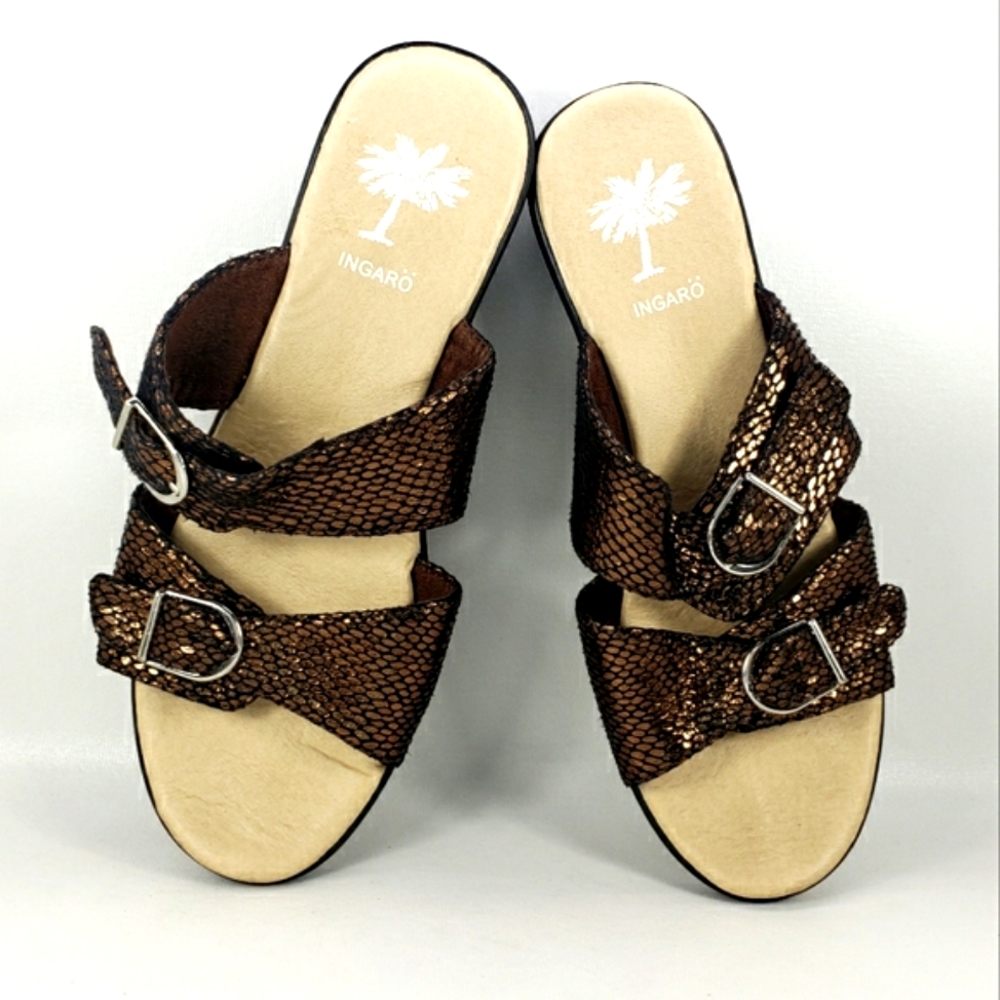 Ingaro NEW! Bucky Metallic Brown, Slip On, Adjustable Straps Sandal. Women's 8M